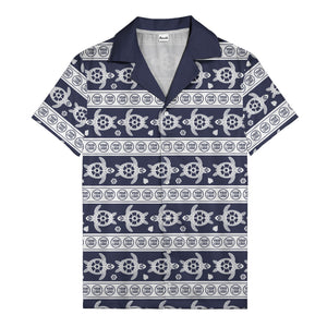 black sea turtles & white floral repeat hawaiian shirt for men
