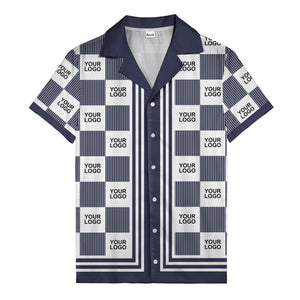 black white checkerboard barcode logo customizable hawaiian shirt