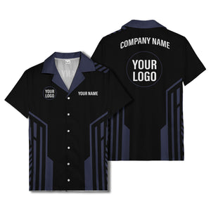 black white geometric stripe personalized logo circle hawaiian shirt