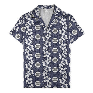black & white hibiscus monstera custom logo hawaiian shirt for men
