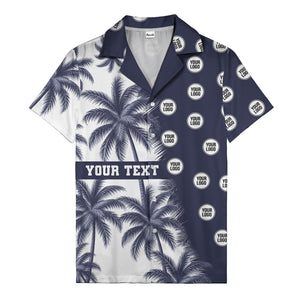 black & white palm tree repeat & custom logo hawaiian shirt for men