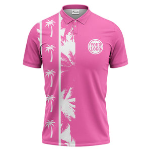 black white palm tree silhouette vertical stripe polo shirt for men