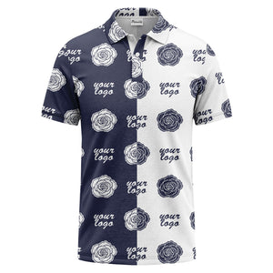 black white rose repeat custom logo monochrome polo shirt
