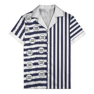 bold black-white stripe & circular logo hawaiian shirt