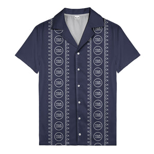 circular logo & fish symbols black hawaiian shirt for men