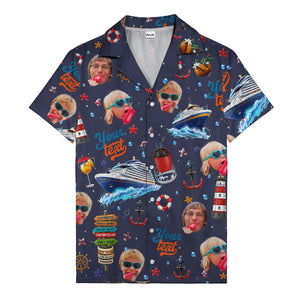 cruise ship faces & cocktail signs cartoon hawaiian shirt