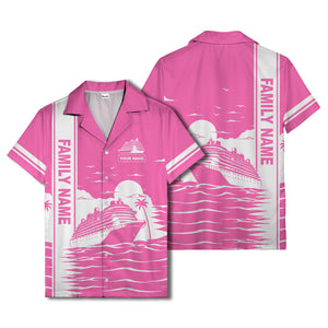 cruise ship silhouette sunset palm trees hawaiian shirt