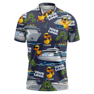 cruise ship & sunglasses ducks cartoon islands polo shirt for men