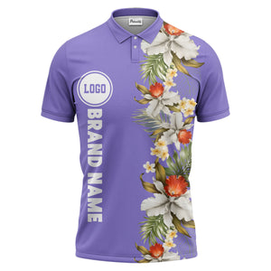 custom color tropical floral polo shirt | orchid & plumeria exotic all-over print