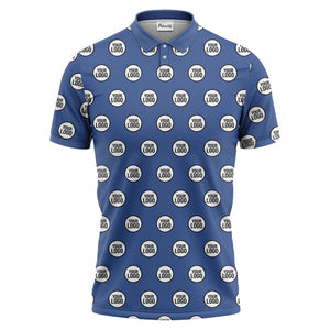 custom geometric circles logo polo shirt in red white black for men