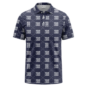 custom logo repeat diamond grid black white polo shirt
