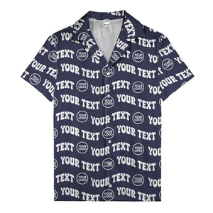 custom logo & repeat text black hawaiian shirt for men