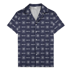 custom logo & text repeat pattern black hawaiian shirt for men