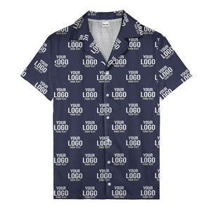custom logo text repeat pattern black hawaiian shirt for men