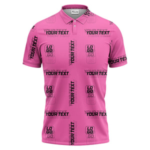 custom logo & text repeat pattern black polo shirt for men