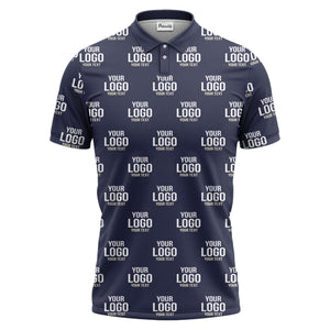 custom logo & text repeat pattern black white gold polo shirt
