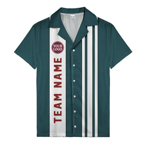 Custom Team Logo Striped Maroon Black White Hawaiian Shirt For Men