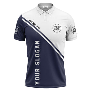 diagonal stripe & custom logo black white polo shirt for men