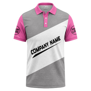 diagonal stripe monogram logo gray white black corporate polo shirt