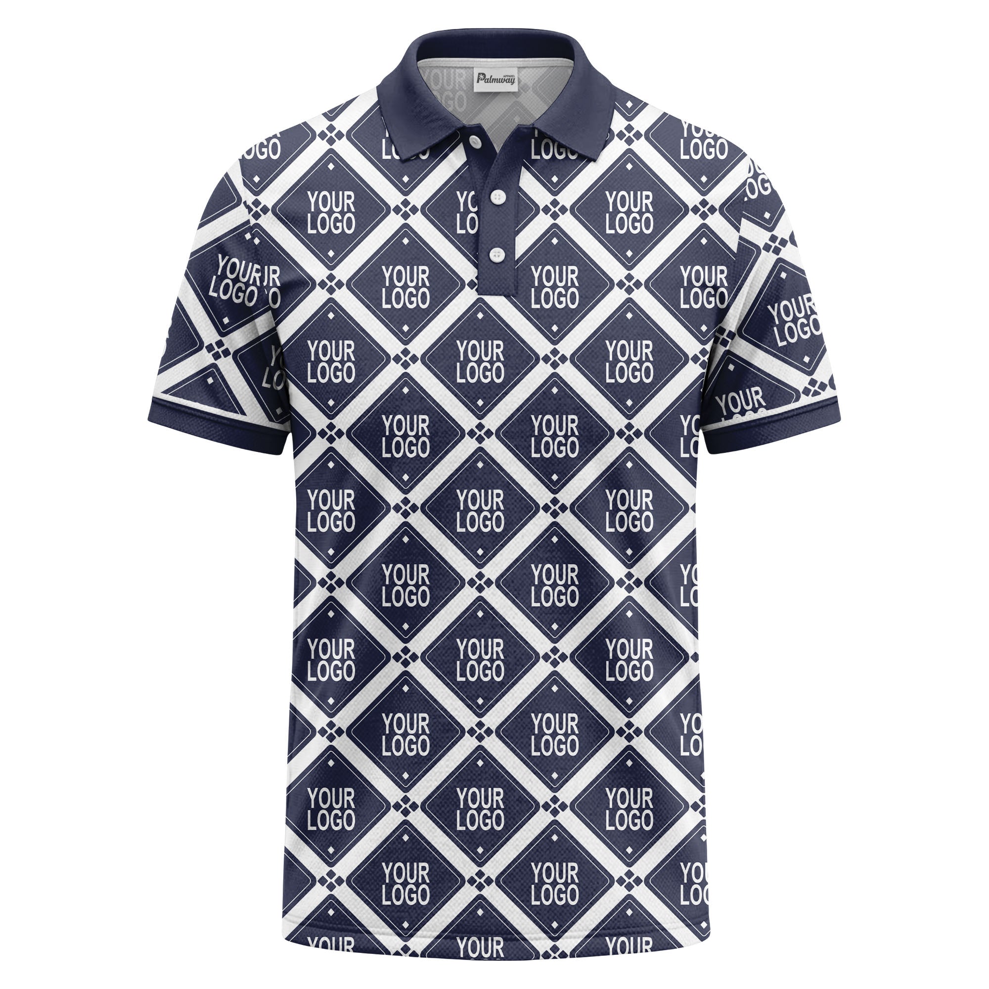 diamond grid logo repeat all over print polo shirt