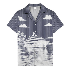 luxury yacht & palm trees tropical beach scene hawaiian shirt