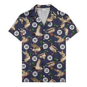 mallard ducks in flight hawaiian shirt with custom logo repeat pattern men's