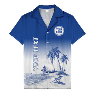monochrome island scene palm trees & beach chair hawaiian shirt