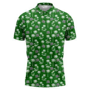 monochrome palm trees & custom logo repeat black white polo shirt