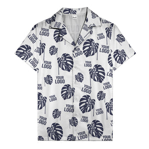 monstera leaves & custom logo repeat black white hawaiian shirt