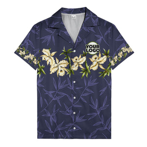 orchid & bamboo photoreal black hawaiian shirt