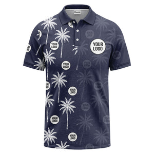 palm trees & custom logo circle repeat graphic polo shirt