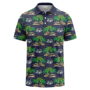 palm trees island scene repeat graphic polo shirt for men