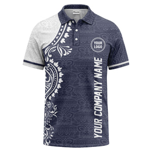 polynesian tribal floral motif black white polo shirt