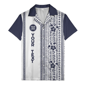 polynesian tribal turtles & hibiscus stripes black white hawaiian shirt