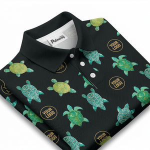 sea turtle repeat black teal golf polo shirt for men