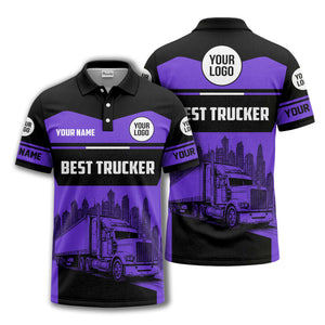 semi-truck cityscape graphic polo shirt for trucker pride