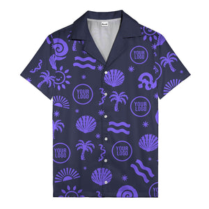silver palm trees seashells sun waves vintage cartoon hawaiian shirt
