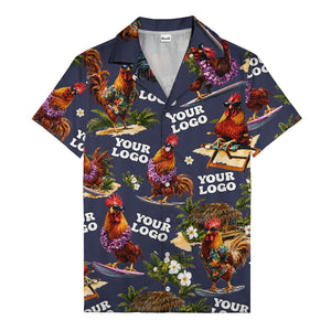 surfing roosters riding waves aloha hawaiian shirt with surfboards
