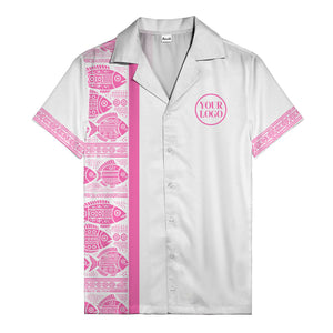 tribal fish & geometric border black white hawaiian shirt for men
