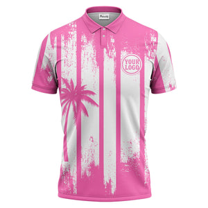 vertical striped palm trees grunge texture polo shirt for men
