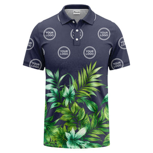watercolor exotic ferns & logo circle polo shirt