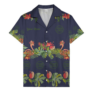 watercolor flamingo palm tropical flowers black hawaiian shirt