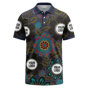 watercolor floral burst and olive leaves polo shirt for men
