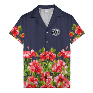 watercolor hibiscus & leaf aloha hawaiian shirt for men