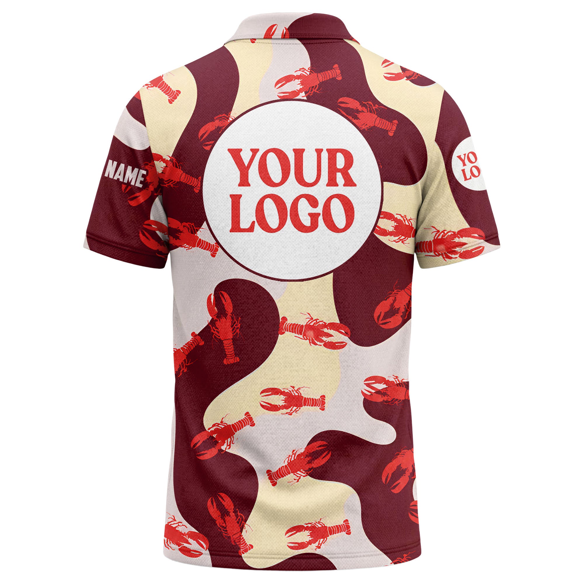 Custom Name & Logo Lobster Camo Polo Shirt – Seafood Restaurant Team Uniform