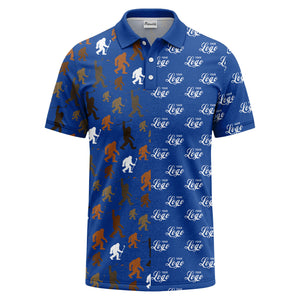 bigfoot golfers silhouette club pattern black polo shirt for men