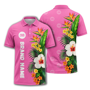 bird of paradise & hibiscus floral polo shirt for men