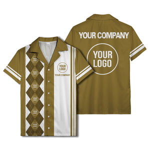 black white argyle stripes & custom logos golf hawaiian shirt