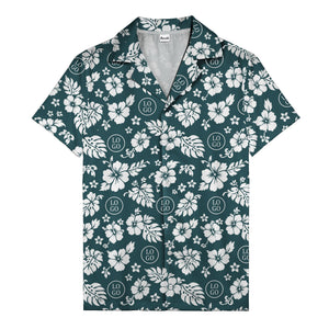 black & white hibiscus blooms & monstera leaves hawaiian shirt for men