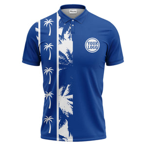 black white palm tree silhouette vertical stripe polo shirt for men